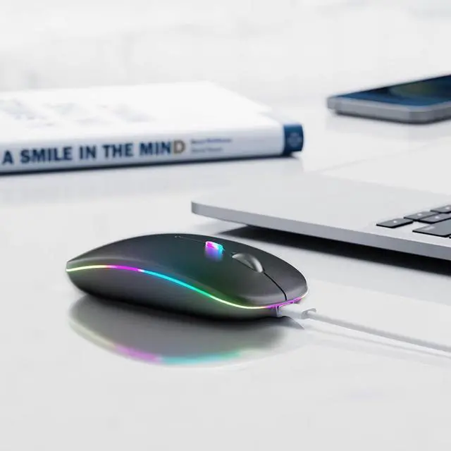 Alt view image 6 of 7 - Wireless Bluetooth Mouse Rechargeable LED Silent Ultra-thin Design (Bluetooth 5.2 and 2.4GHz USB Receiver) | Portable Computer Mouse for Laptops iPads MacBooks and  Devices (Black)