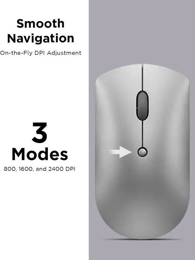 Alt view image 6 of 7 - 600 Bluetooth Silent Mouse Blue Optical Sensor Adjustable DPI 4 Button Microsoft Swift Pair Windows Chrome GY50X88832 Gray