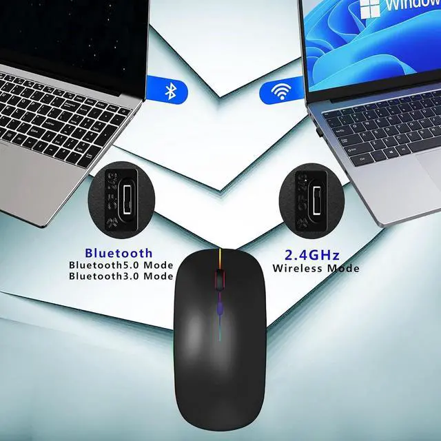 Alt view image 3 of 7 - Wireless Bluetooth Mouse Rechargeable Laptop Mice with LED Lights Silent Slim Use(BT5.2 and 2.4G Portable USB) Dual Mode Computer Mouse for Laptop/iPad/Tablet//Computer/Mac (Black)