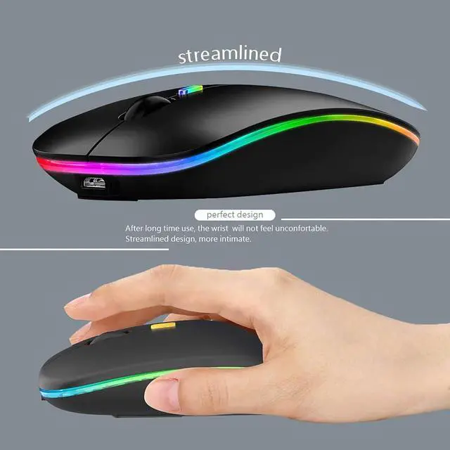Alt view image 5 of 7 - Wireless Bluetooth Mouse Rechargeable Laptop Mice with LED Lights Silent Slim Use(BT5.2 and 2.4G Portable USB) Dual Mode Computer Mouse for Laptop/iPad/Tablet//Computer/Mac (Black)