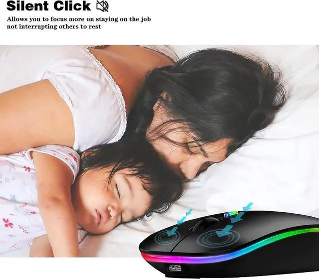 Alt view image 4 of 7 - Wireless Bluetooth Mouse Rechargeable Laptop Mice with LED Lights Silent Slim Use(BT5.2 and 2.4G Portable USB) Dual Mode Computer Mouse for Laptop/iPad/Tablet//Computer/Mac (Black)