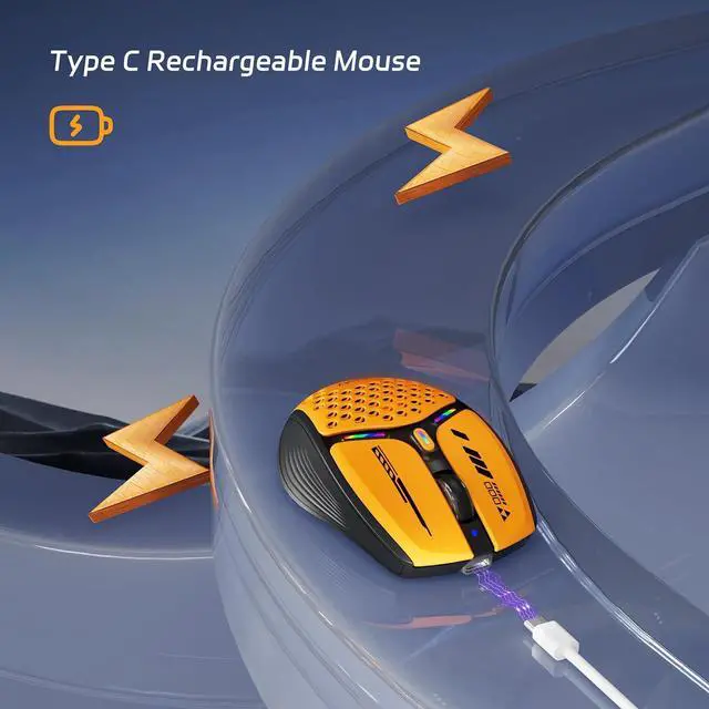 Alt view image 5 of 7 - Bluetooth Wireless Mouse (BT5.0/5.1+2.4GHz) USB C Rechargeable LED Mouse Battery Level Visible Honeycomb Magnetic Shell Cover with USB Receiver & Type-C Adapter for Laptop/PC/Mac/iPad -Orange