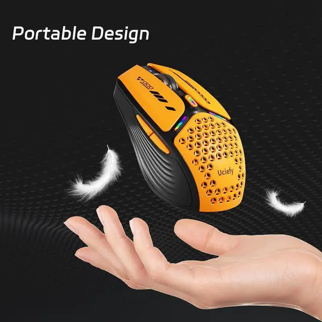 Alt view image 7 of 7 - Bluetooth Wireless Mouse (BT5.0/5.1+2.4GHz) USB C Rechargeable LED Mouse Battery Level Visible Honeycomb Magnetic Shell Cover with USB Receiver & Type-C Adapter for Laptop/PC/Mac/iPad -Orange