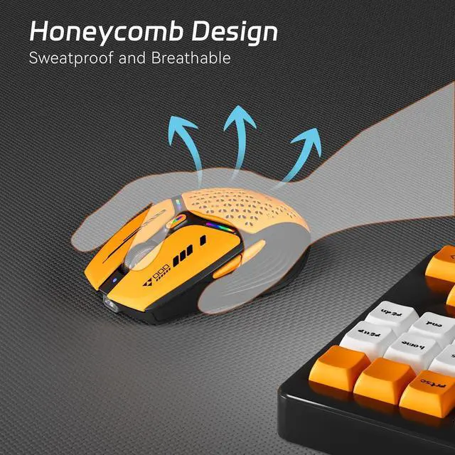 Alt view image 6 of 7 - Bluetooth Wireless Mouse (BT5.0/5.1+2.4GHz) USB C Rechargeable LED Mouse Battery Level Visible Honeycomb Magnetic Shell Cover with USB Receiver & Type-C Adapter for Laptop/PC/Mac/iPad -Orange