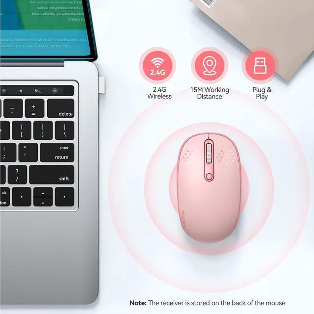 Alt view image 2 of 7 - Wireless Mouse 2.4G Quiet Computer Mouse with USB Receiver 4 Buttons Portable Cordless Mice for Chromebook Laptop PC Mac 800/1200/1600 DPI - Pink