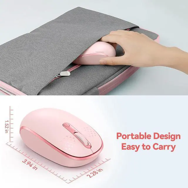 Alt view image 4 of 7 - Wireless Mouse 2.4G Quiet Computer Mouse with USB Receiver 4 Buttons Portable Cordless Mice for Chromebook Laptop PC Mac 800/1200/1600 DPI - Pink