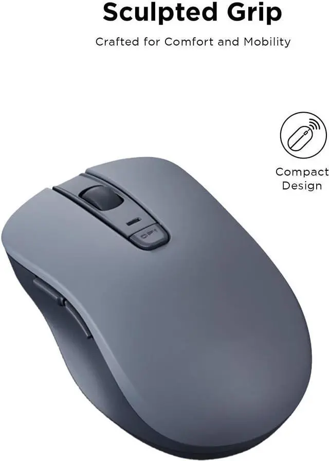 Alt view image 4 of 7 - Bluetooth Silent Mouse (WL300) - 5 Button Computer Mouse with Silent Left & Right Click C Sculpted Grip Microsoft Swift Pair Up to 1600 DPI (Grey)