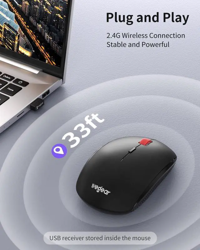 Alt view image 2 of 7 - Wireless Mouse 2.4G Slim Mini Cordless Computer Mouse Ergonomic Grips 5-Level Adjustable 4000 DPI Small Portable Optical Computer Mice for Laptop PC Mac iPad 24-Month Battery Life (Black)