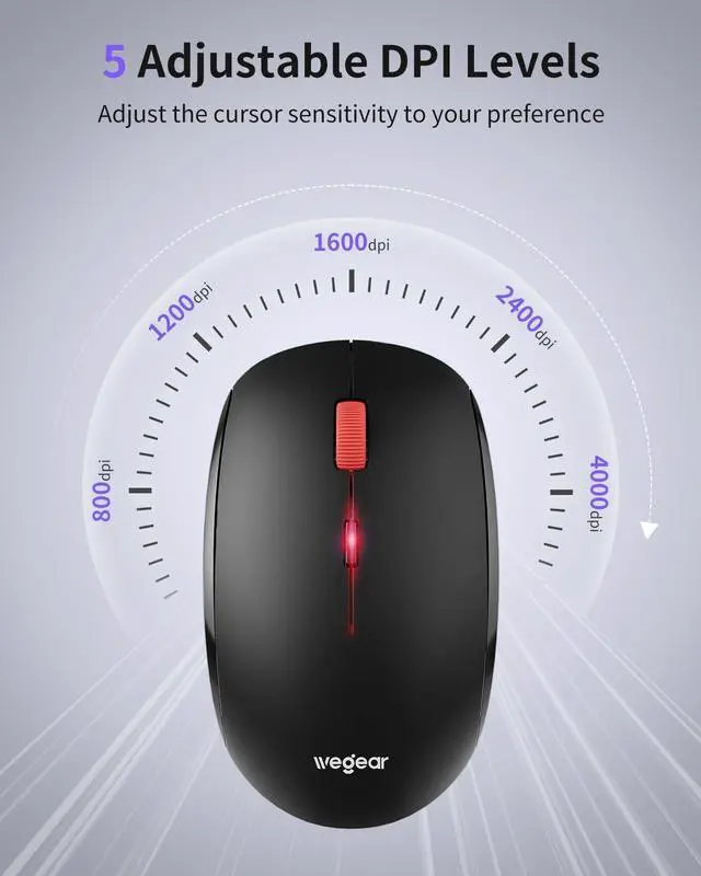 Alt view image 3 of 7 - Wireless Mouse 2.4G Slim Mini Cordless Computer Mouse Ergonomic Grips 5-Level Adjustable 4000 DPI Small Portable Optical Computer Mice for Laptop PC Mac iPad 24-Month Battery Life (Black)