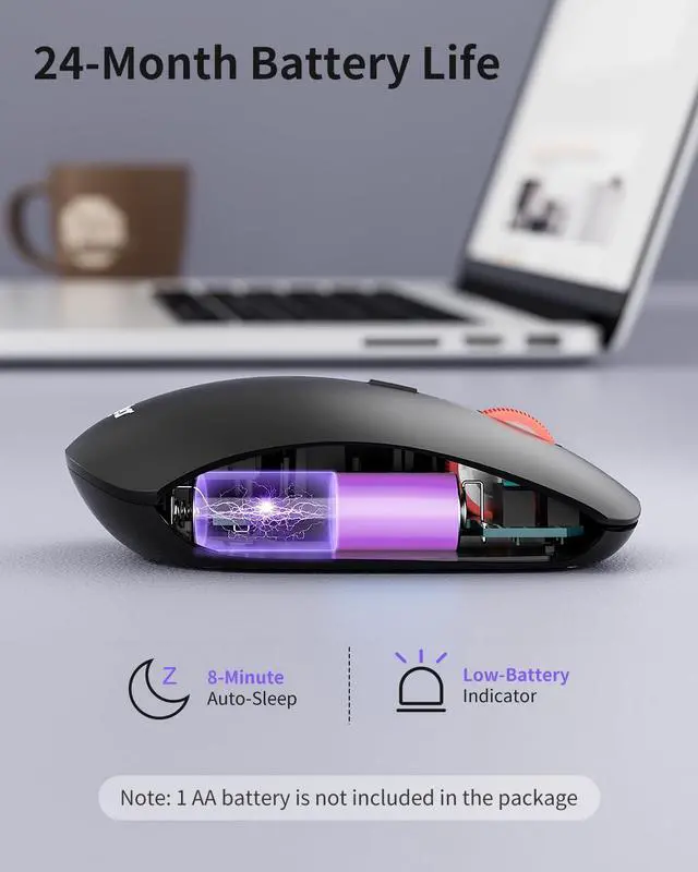 Alt view image 5 of 7 - Wireless Mouse 2.4G Slim Mini Cordless Computer Mouse Ergonomic Grips 5-Level Adjustable 4000 DPI Small Portable Optical Computer Mice for Laptop PC Mac iPad 24-Month Battery Life (Black)
