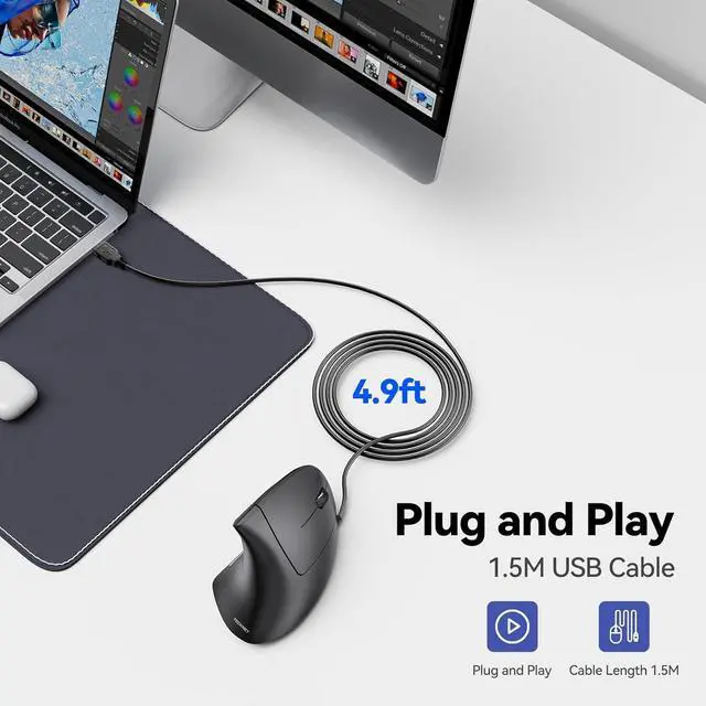 Alt view image 5 of 7 - Wired Mouse 6400 DPI Ergonomic Mouse 6 Buttons Silent Mice 4 Adjustable DPI Vertical Mouse Compatible with Windows/Chrome/Laptop/Computerice