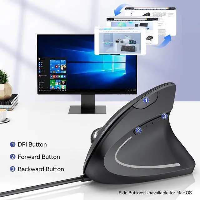 Alt view image 7 of 7 - Wired Mouse 6400 DPI Ergonomic Mouse 6 Buttons Silent Mice 4 Adjustable DPI Vertical Mouse Compatible with Windows/Chrome/Laptop/Computerice