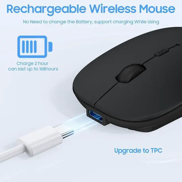 Alt view image 3 of 6 - Bluetooth Mouse for Laptop/MacBook/iPad/Android PC Rechargable Quiet Slim Wireless Mice Compatible with Windows/Linux/Tablet Black