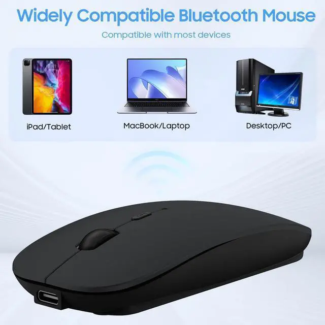 Alt view image 4 of 6 - Bluetooth Mouse for Laptop/MacBook/iPad/Android PC Rechargable Quiet Slim Wireless Mice Compatible with Windows/Linux/Tablet Black