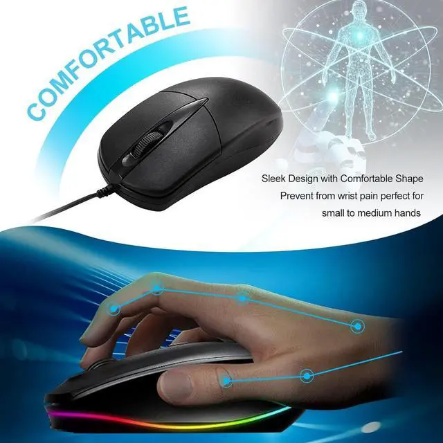Alt view image 6 of 7 - 60 PCS Black Wired USB Computer Mouse Bulk - 1000 DPI 3 Button Corded With Home Office Noiseless Simple for Laptop Desktop PC (YX-Mouse60)