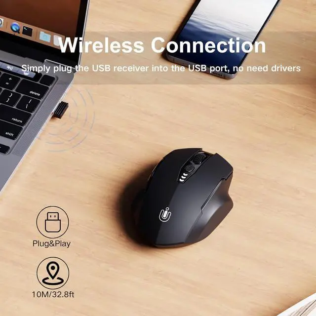 Alt view image 2 of 7 - Wireless Mouse Upgraded 2.4GHz Rechargeable (Battery Level Visible) Ergonomic Computer Mouse 4 Levels DPI Wireless Mice for Laptop Computer(Matte Black)