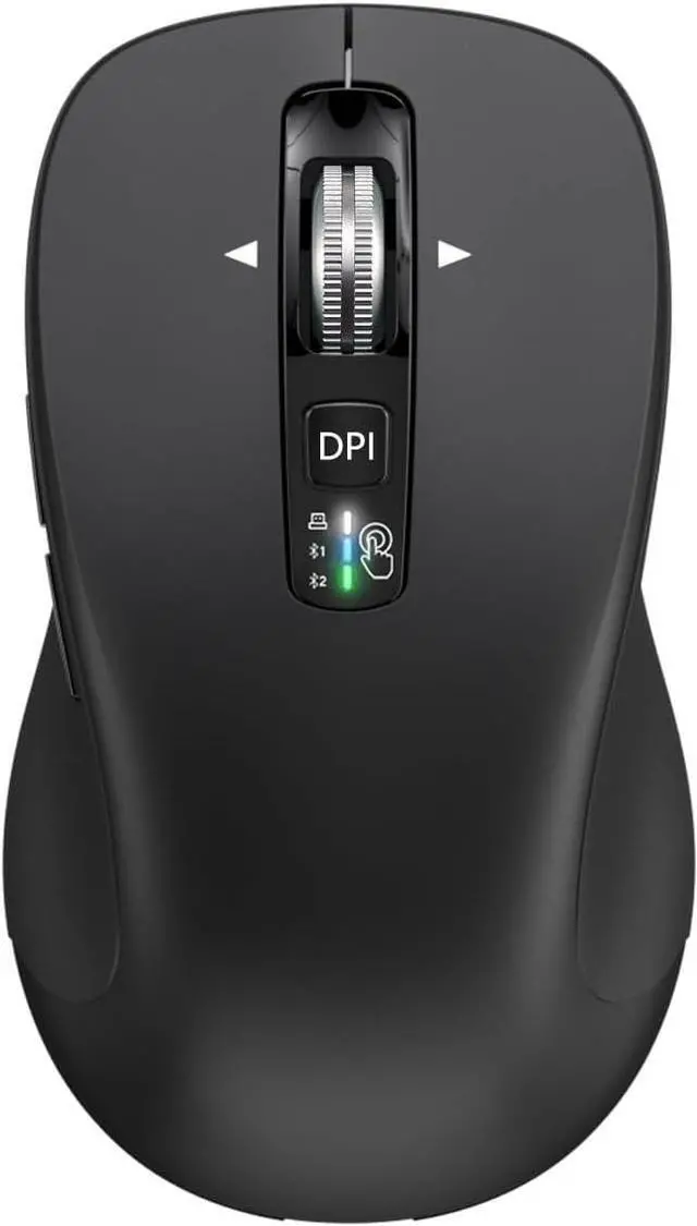 Main image of Wireless Bluetooth Mouse (USB + BT1 + BT2) Full Size 4-Way Scrolling Multi-Device Silent Mouse for Computer Laptop iPad MacBook (Black)