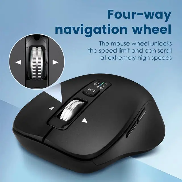 Alt view image 3 of 7 - Wireless Bluetooth Mouse (USB + BT1 + BT2) Full Size 4-Way Scrolling Multi-Device Silent Mouse for Computer Laptop iPad MacBook (Black)
