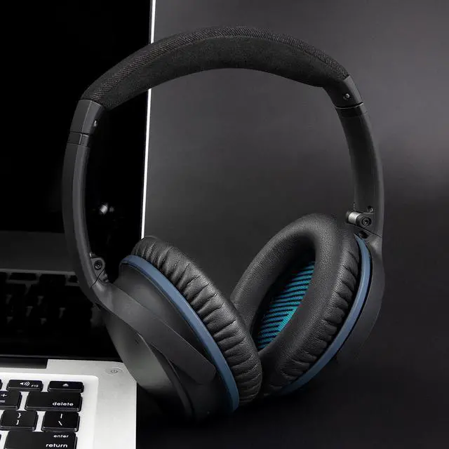 Alt view image 3 of 7 - Protein Leather Earpads Cushions for  Headphones Replacement Ear Pads for  QuietComfort 15 QC15 QC25 QC2 QC35/Ae2 Ae2i Ae2w/SoundTrue & SoundLink Around-Ear Series - Black&Blue