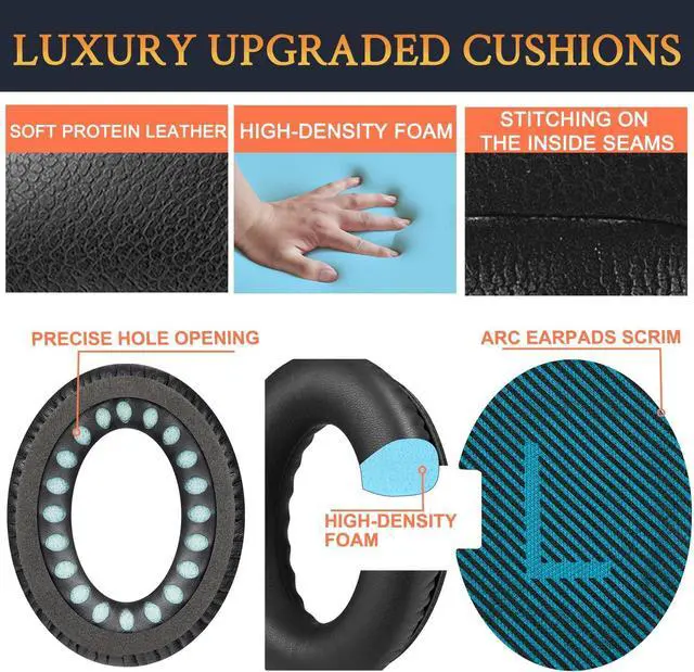 Alt view image 5 of 7 - Protein Leather Earpads Cushions for  Headphones Replacement Ear Pads for  QuietComfort 15 QC15 QC25 QC2 QC35/Ae2 Ae2i Ae2w/SoundTrue & SoundLink Around-Ear Series - Black&Blue