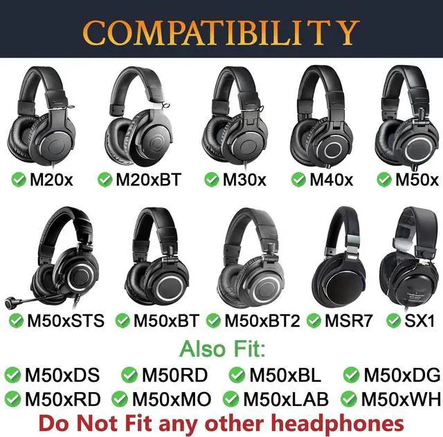Alt view image 2 of 7 - Earpads Replacement for Audio Technica ATH M50X M50XBT M50RD M40X M30X M20X MSR7 SX1 Monitor Headphones Ear Pads Cushions with Softer Protein Leather High-Density Foam - Black