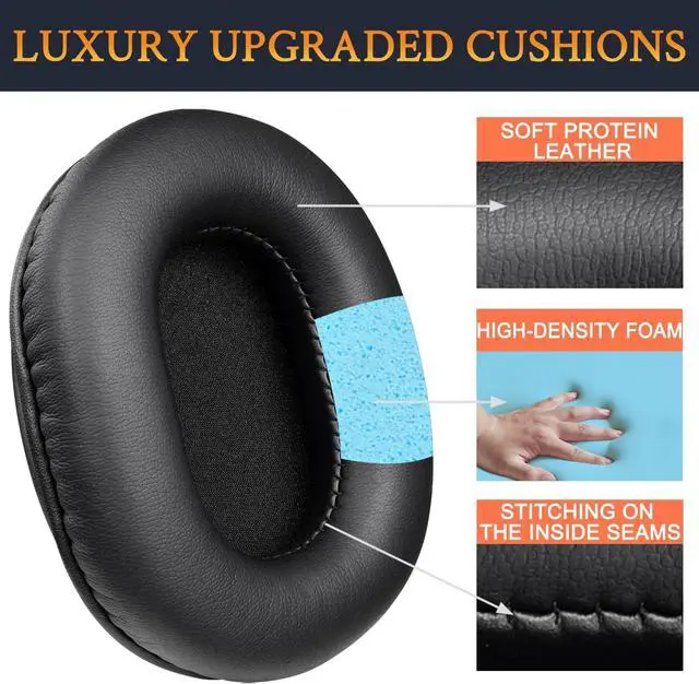 Alt view image 5 of 7 - Earpads Replacement for Audio Technica ATH M50X M50XBT M50RD M40X M30X M20X MSR7 SX1 Monitor Headphones Ear Pads Cushions with Softer Protein Leather High-Density Foam - Black