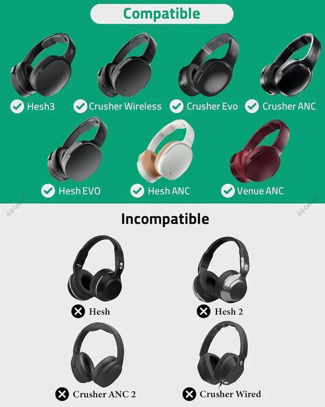 Alt view image 3 of 7 - Geekria QuickFit Replacement Ear Pads Compatible with Skullcandy Crusher Wireless Crusher EVO Crusher ANC Hesh3 HeshEVO HeshANC Venue ANC Headphones Ear Cushions (Black)