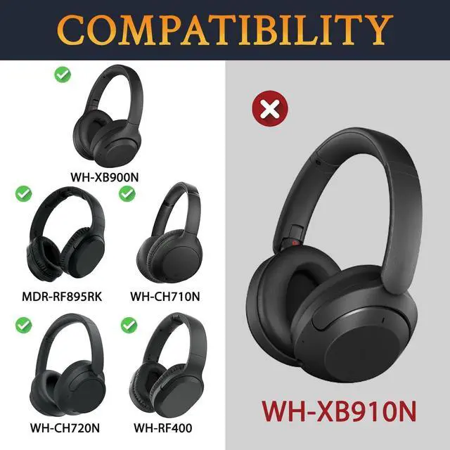 Alt view image 2 of 7 - Earpads for  WH-XB900N/WH-CH710N/WH-CH720N/WH-RF400/MDR-RF895RK Headphones Ear Pads Cushions with Soft Protein Leather High Density Foam - Black