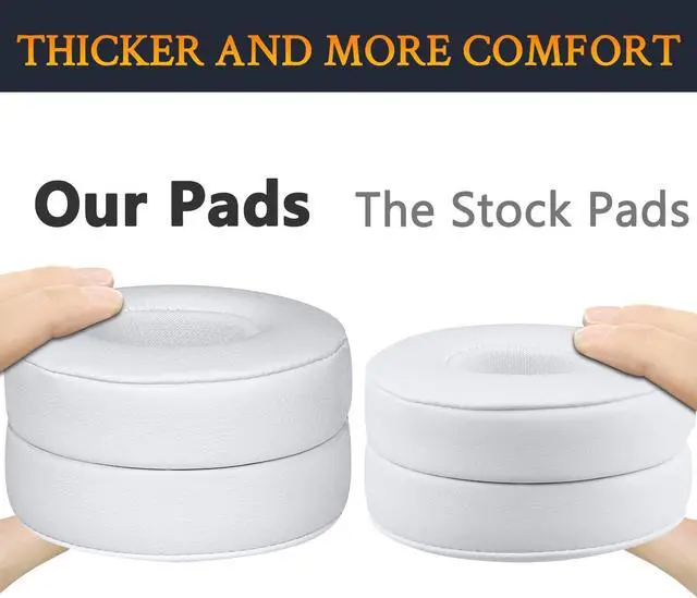 Alt view image 6 of 7 - Earpads Cushions Replacement for Beats Solo 2 & Solo 3 Wireless On-Ear Headphones Solo2 Solo3 Ear Pads with Soft Protein Leather Added Thickness - (White)