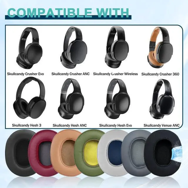 Alt view image 3 of 6 - Replacement Ear Pads for Skullcandy Crusher Wireless/Evo/ANC Hesh 3/EVO/ANC Headphones Ear Cushions Headset Earpads Ear Cups Cover-Burgundy