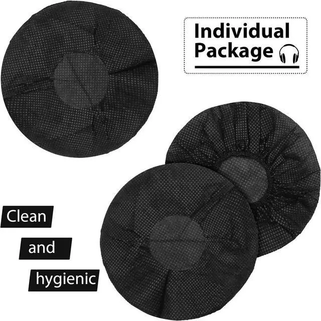 Alt view image 3 of 6 - 100 Pieces Headphone Ear Covers Disposable Earphone Sanitary Non-Woven Stretch Earpad Covers Fit for Most on Ear Headphones(11 cm Black)