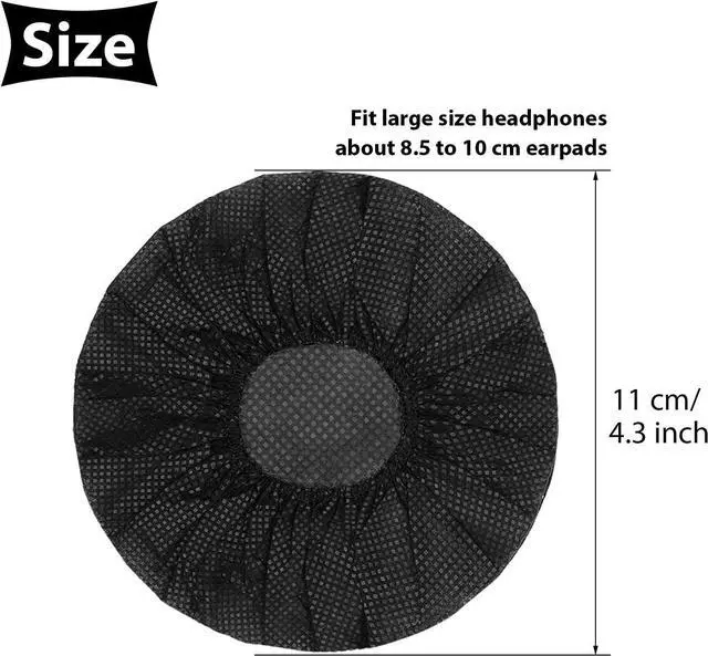 Alt view image 2 of 6 - 100 Pieces Headphone Ear Covers Disposable Earphone Sanitary Non-Woven Stretch Earpad Covers Fit for Most on Ear Headphones(11 cm Black)
