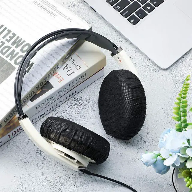 Alt view image 5 of 6 - 100 Pieces Headphone Ear Covers Disposable Earphone Sanitary Non-Woven Stretch Earpad Covers Fit for Most on Ear Headphones(11 cm Black)