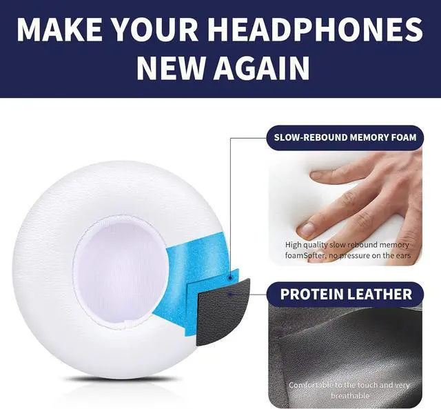 Alt view image 3 of 6 - Updated Thickened Solo Wireless 2/3 Replacement Ear Pads earpads for Beats Solo 2/3 Wireless Headphone (White)