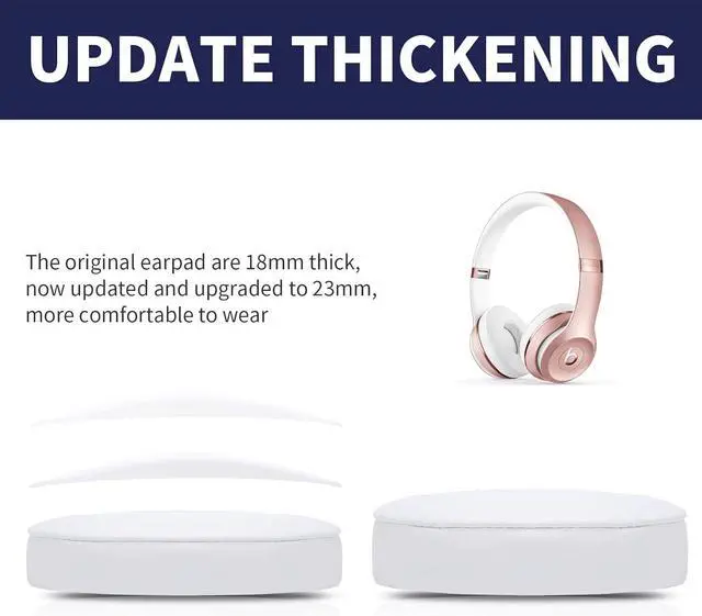 Alt view image 4 of 6 - Updated Thickened Solo Wireless 2/3 Replacement Ear Pads earpads for Beats Solo 2/3 Wireless Headphone (White)