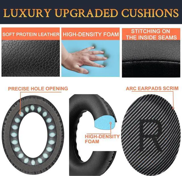 Alt view image 5 of 7 - Replacement Earpads Cushions for  QuietComfort 35 (QC35) & Quiet Comfort 35 II (QC35 ii) Headphones Ear Pads with Softer Leather Noise Isolation Foam Added Thickness (Black)