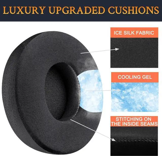 Alt view image 4 of 7 - Cooling Gel Replacement Ear Pads Cushions for Beats Solo 2 & Solo 3 Wireless On-Ear Headphones Solo2 Solo3 Earpads with High-Density Noise Isolation Foam Added Thickness - Black