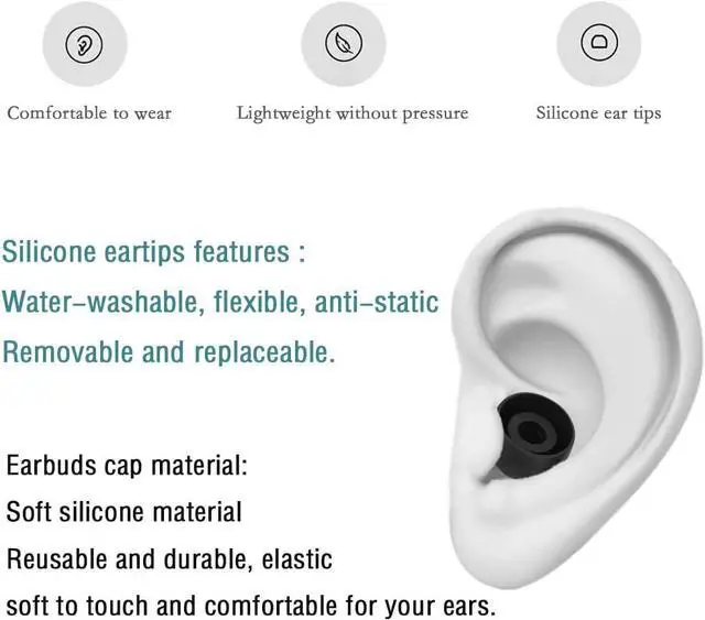 Alt view image 6 of 7 - Earbud Replacement Tips - Silicone Earbud Caps for In-Ear Headphones Black Large 10 Pairs
