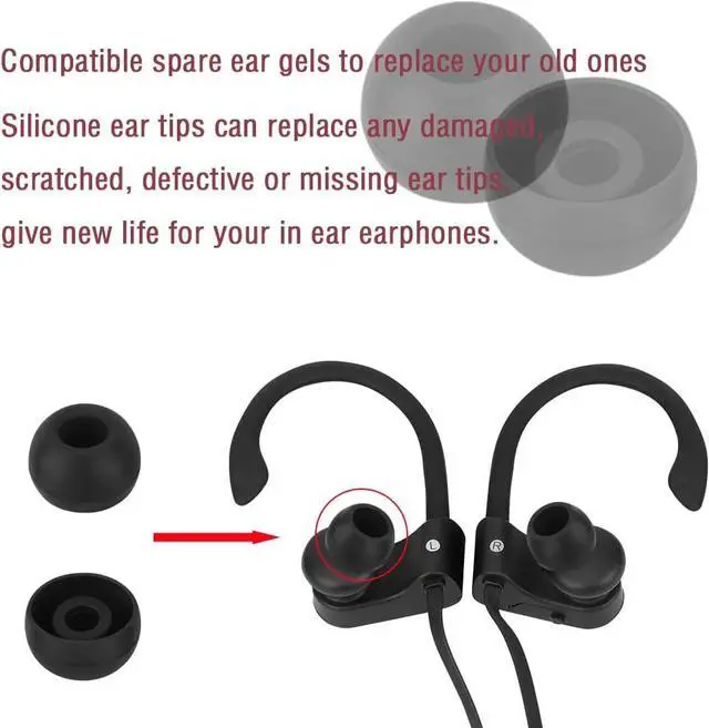 Alt view image 5 of 7 - Earbud Replacement Tips - Silicone Earbud Caps for In-Ear Headphones Black Large 10 Pairs