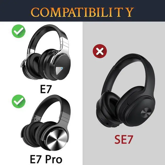 Alt view image 2 of 7 - Professional Earpads Cushions Replacement for Cowin (Silensys) E7/E7 Pro Headphones (Do Not Fit SE7) Ear Pads with Soft Protein Leather Noise Isolation Foam - Black