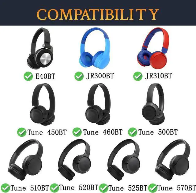 Alt view image 2 of 7 - Earpads Replacement for JBL Tune 450BT/Tune 460BT/Tune 500BT/Tune 510BT/Tune 520BT/JR 300BT/JR 310BT/E40BT Ear Pads Cushions with Soft Protein Leather - Black