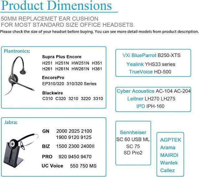 Alt view image 3 of 7 - Bingle Ear Cushions Earpads Replacement 50mm Ear Pad Covers for Plantronics Blackwire 3220 3210 3320 C320 HW251N HW261N HW510 HW520 Jabra PRO 920 930 Biz 1500 GN2000 Headphones (4 Pack)(BEC-LTH4)