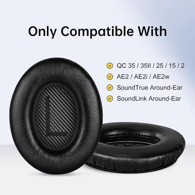 Alt view image 6 of 7 - Replacement Ear-Pads for  Quiet-Comfort QC 35 (ii) 25 15 2 Headphones Tear-Proof Cushion for QC35 (ii) QC25 QC15 QC2 SoundTrue/SoundLink AE2/AE2i/AE2w Around-Ear Headphones (Black)
