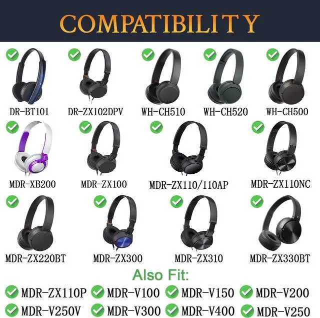 Alt view image 2 of 7 - Cooling Gel Earpads Replacement for  WH-CH500/CH510/CH520 MDR-ZX100/ZX110/ZX110NC/ZX220/XB200/ZX300/ZX330BT MDR-V100/V150/V200/V250/V300/V400 Ear Pads Cushions for DR-BT101 - Black