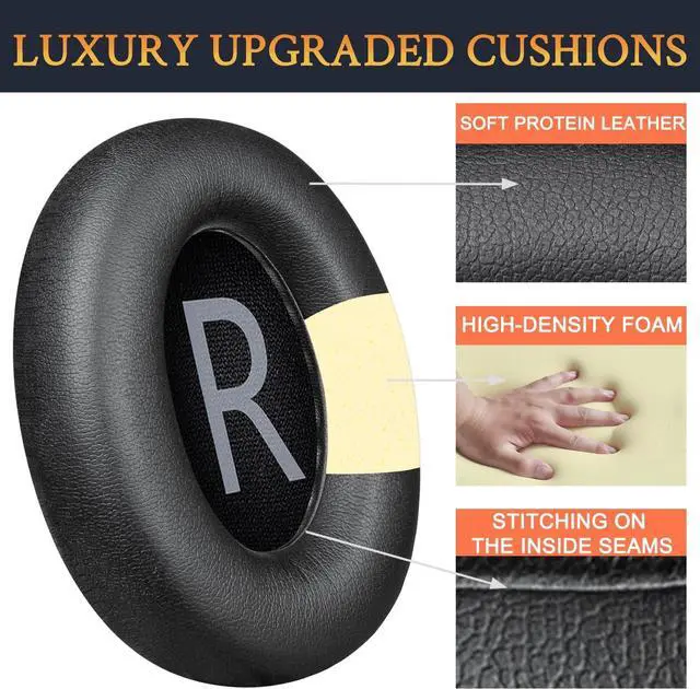 Alt view image 3 of 7 - Protein Leather Replacement Earpads for  700 (NC700) Wireless Headphones Ear Pads Cushions with Softer Protein Leather High-Density Noise Cancelling Foam Added Thickness - Black