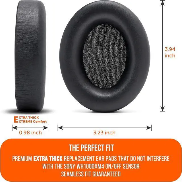 Alt view image 4 of 7 - Wicked Cushions Extra Thick Earpads for  WH1000XM4 Headphones - Soft PU Leather Cushions Luxurious Noise Isolating Memory Foam Added Thickness Without Disabling On/Off Sensor | Black