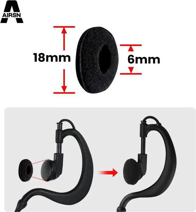 Alt view image 2 of 5 - 10 Pack Replacement Ear Foam for 18mm Earpiece Headphone Two Way Radio Walkie Talkie Earpiece