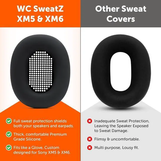 Alt view image 3 of 7 - SweatZ XM5 & XM6 - Patented Earpad Sweat Covers for  WH1000XM5 & WH1000XM6 by Wicked Cushions | Full 360 Earpad Protection | Sweatproof & Easily Washable | Black