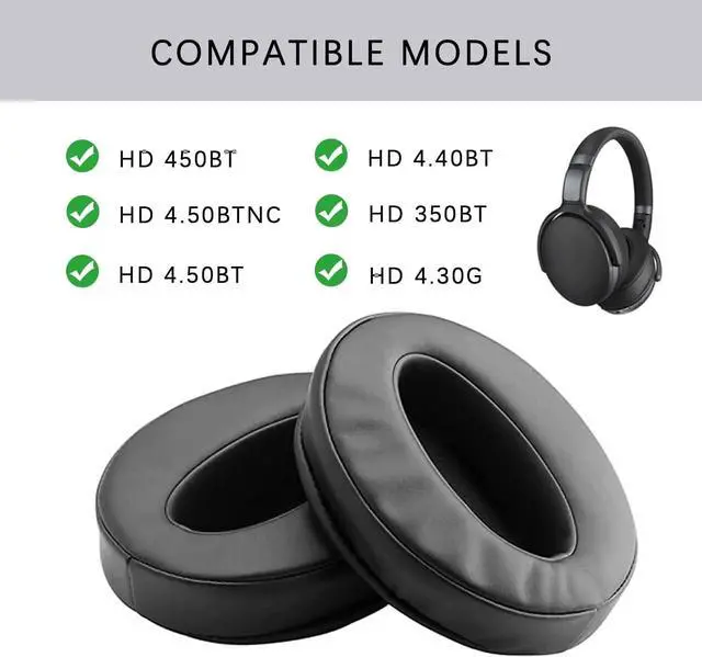 Alt view image 2 of 7 - HD4.50BT Replacement Ear Pads Quite-Comfort Protein Leather Earpads Cushions for Sennheiser HD4.50BT HD4.50BTNC HD4.40BT HD450BT HD430 HD440 HD350BT HD400S HD458BT HD300 Headphones(Black)