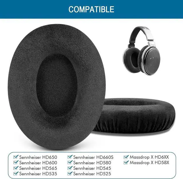 Alt view image 2 of 7 - Earpads for Sennheiser HD650/HD600/HD660S/HD545/HD525/HD535 Headphones Velour Ear Pads Cushions Replacement for Massdrop X HD6XX/HD58X and HD580/HD565 Jubilee Headset (Black Velour)